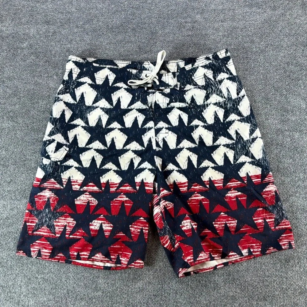 Joe Boxer American Flag Swim Trunks Red White Blue‎ Board Shorts L 4th of July